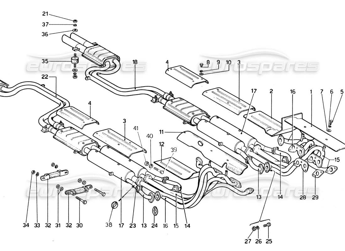 ferrari 365 gtb4 daytona (1969) sistema di scarico (revisione 1974) diagramma delle parti