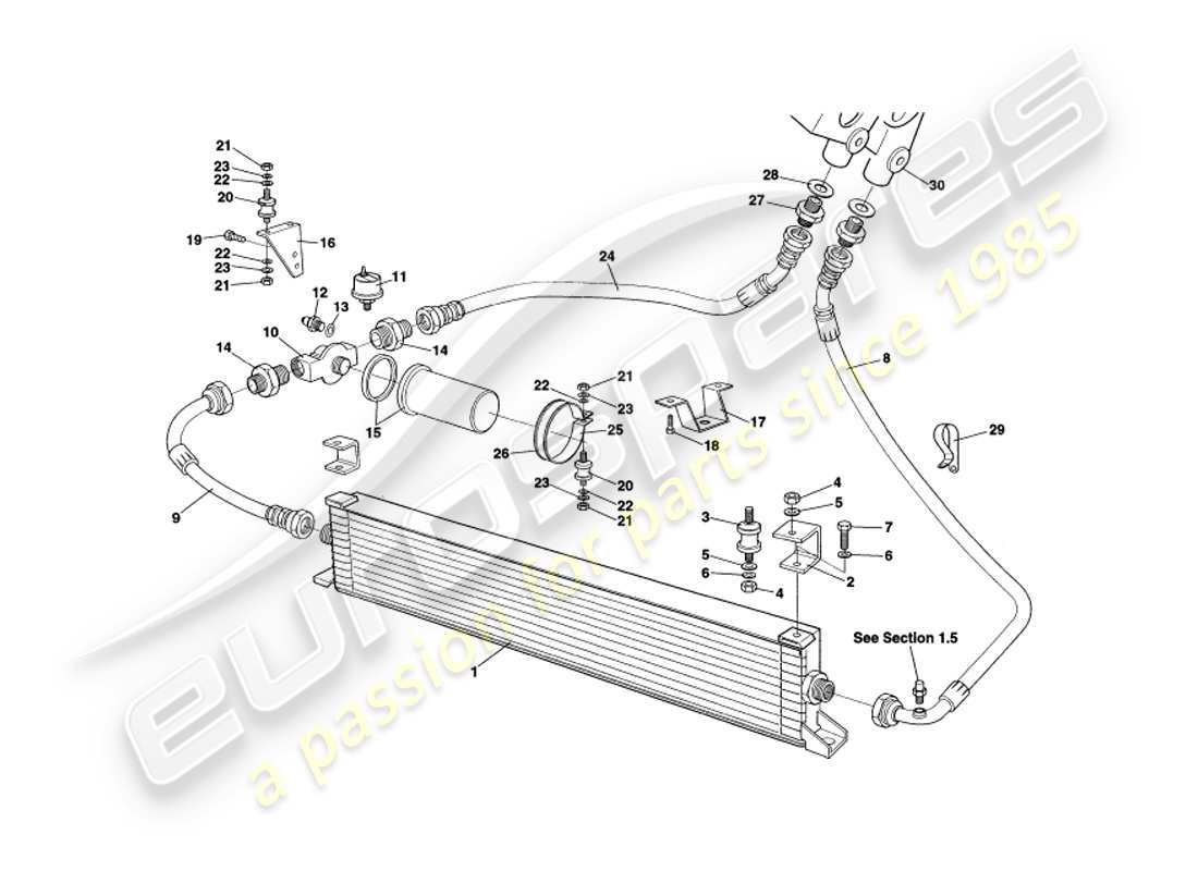 aston martin v8 volante (1999) sistema di raffreddamento dell'olio diagramma delle parti
