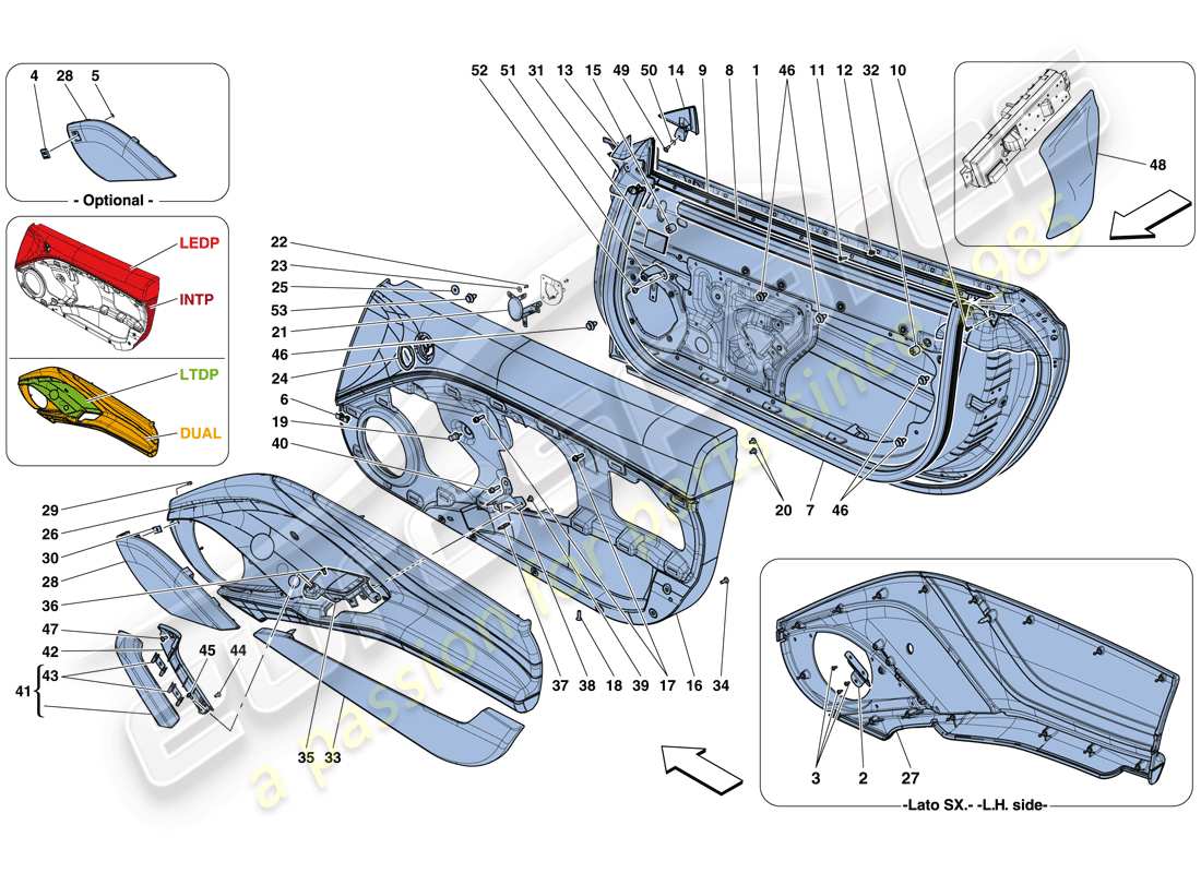 ferrari california t (europe) porte - sottostruttura e rivestimento diagramma delle parti