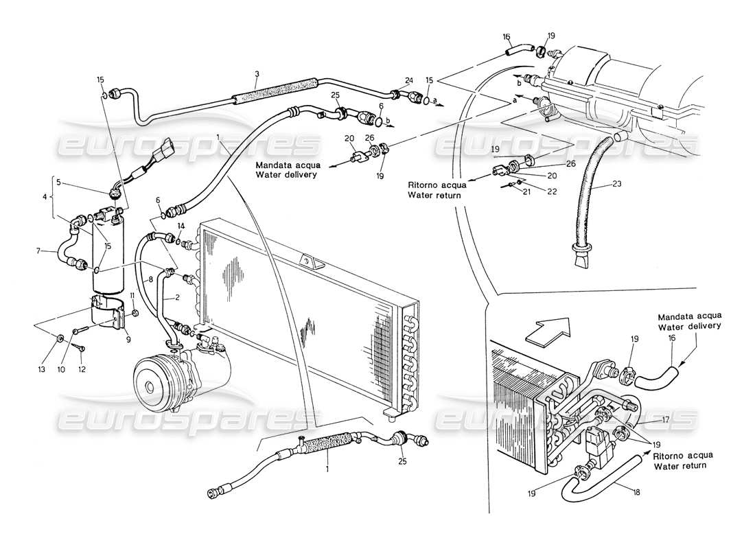 maserati biturbo spider schema delle parti del sistema di climatizzazione sterzo sinistro (dopo la modifica).