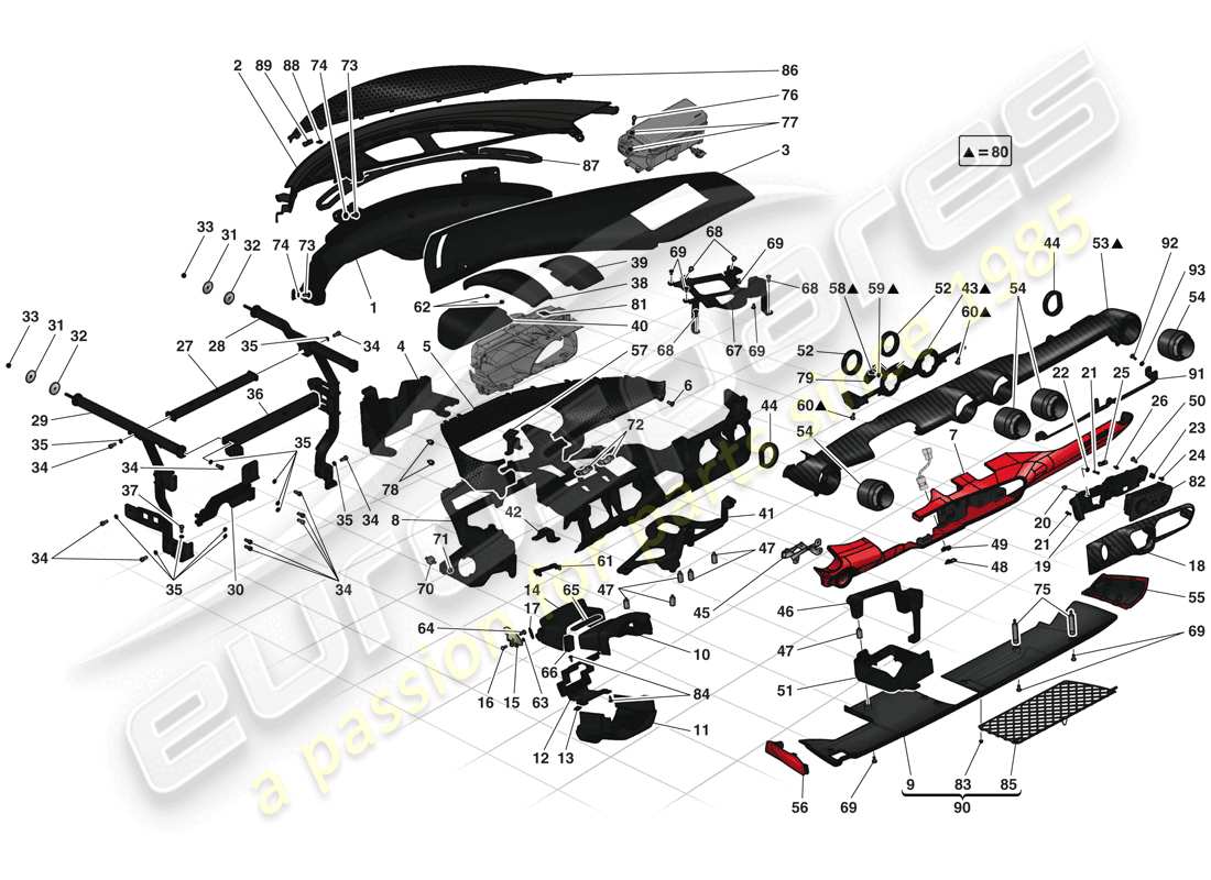 ferrari laferrari (usa) diagramma delle parti del cruscotto