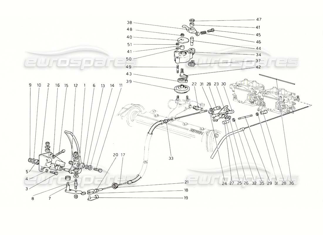 ferrari 308 gt4 dino (1976) diagramma delle parti del comando dell'acceleratore (distributore 1).