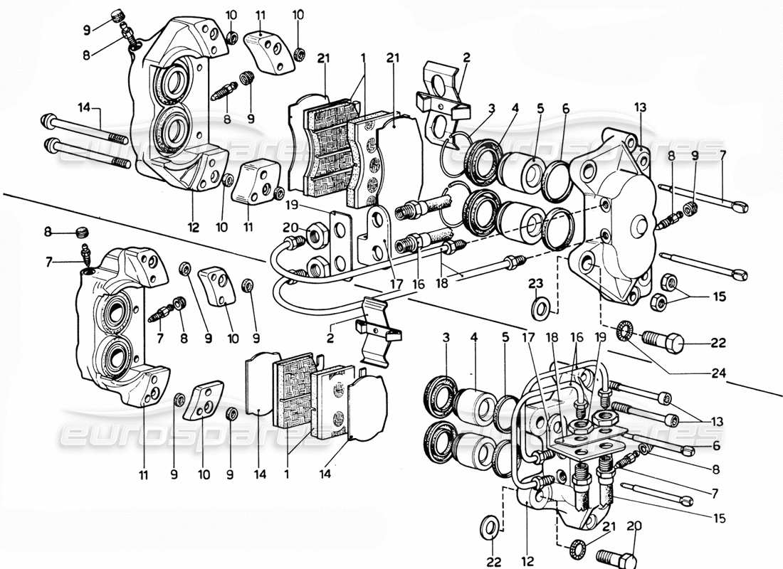 ferrari 365 gtc4 (mechanical) pinze freno anteriori e posteriori - diagramma delle parti di revisione