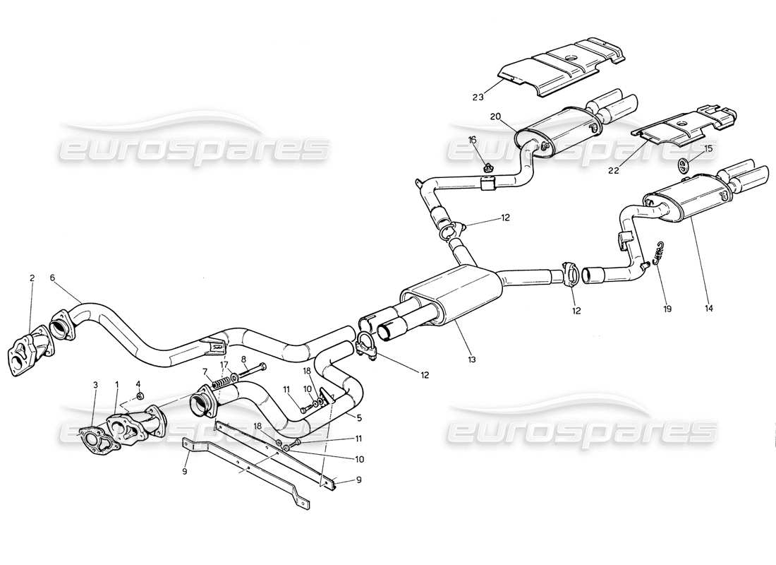 maserati biturbo spider schema delle parti del sistema di scarico senza catalizzatori