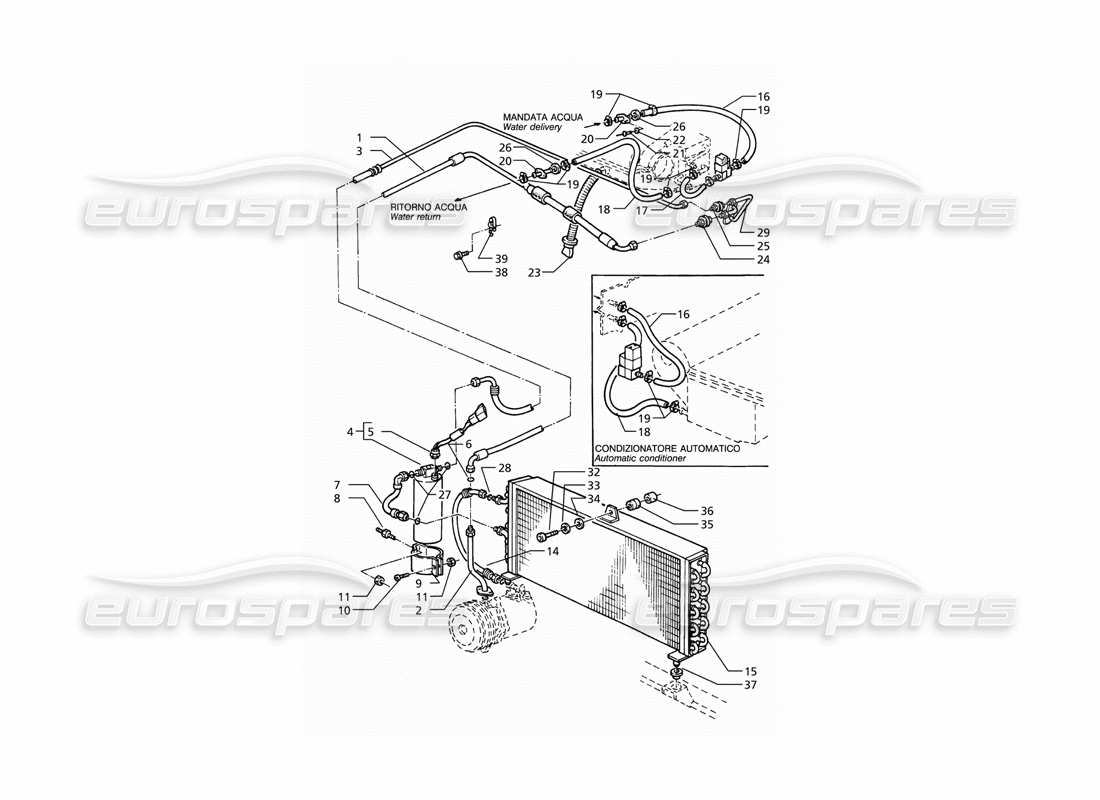 maserati ghibli 2.8 (abs) sistema di condizionamento dell'aria (guida a destra) con diagramma delle parti del gas r134a