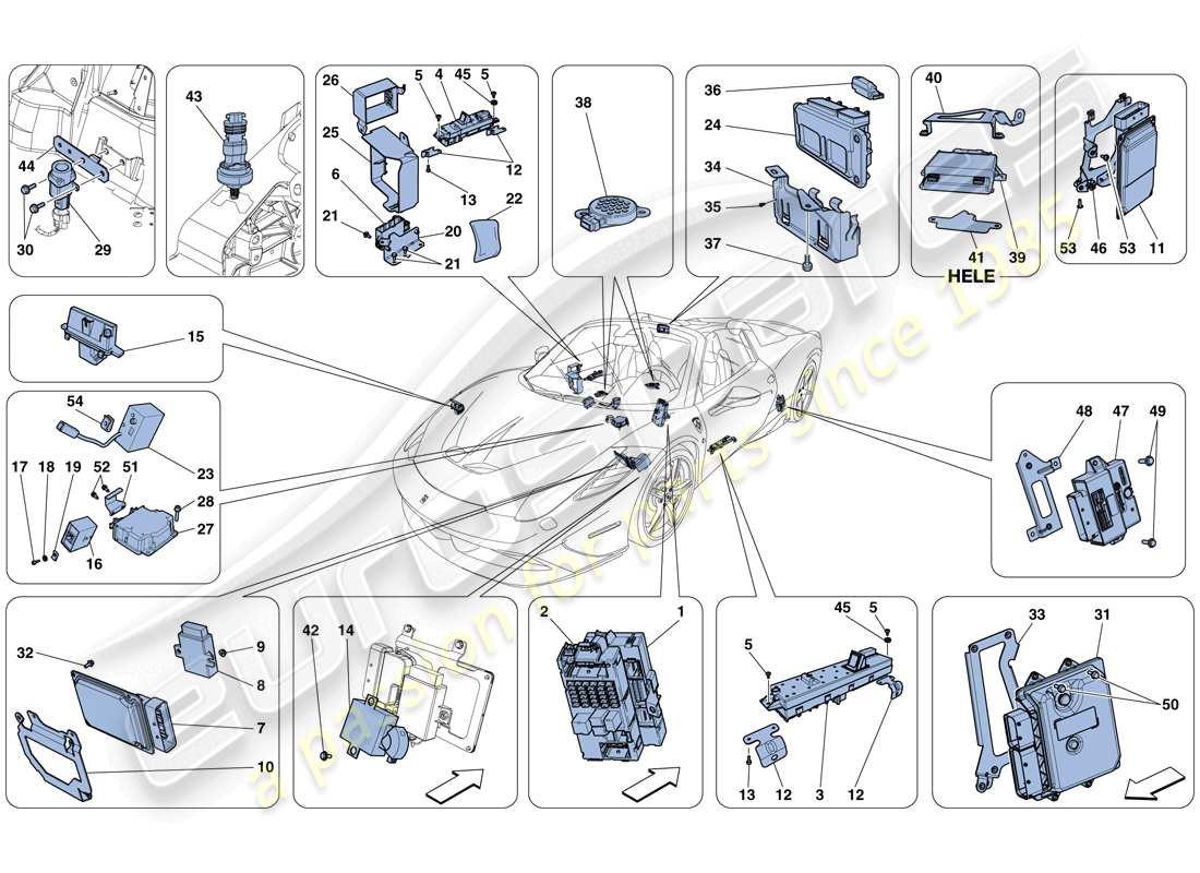 ferrari 458 speciale aperta (rhd) schema delle parti delle centraline elettroniche del veicolo