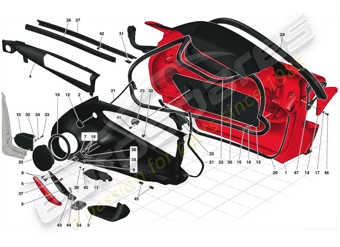 ferrari laferrari (usa) porte - sottostruttura e rivestimento schema delle parti