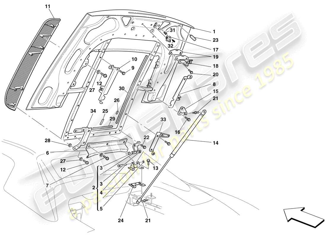 ferrari f430 spider (rhd) coperchio vano motore diagramma delle parti