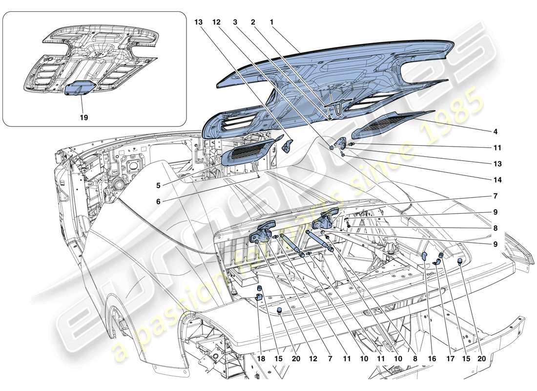 ferrari 458 spider (rhd) coperchio vano motore diagramma delle parti