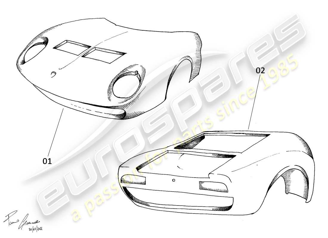 lamborghini miura p400s corpo diagramma delle parti