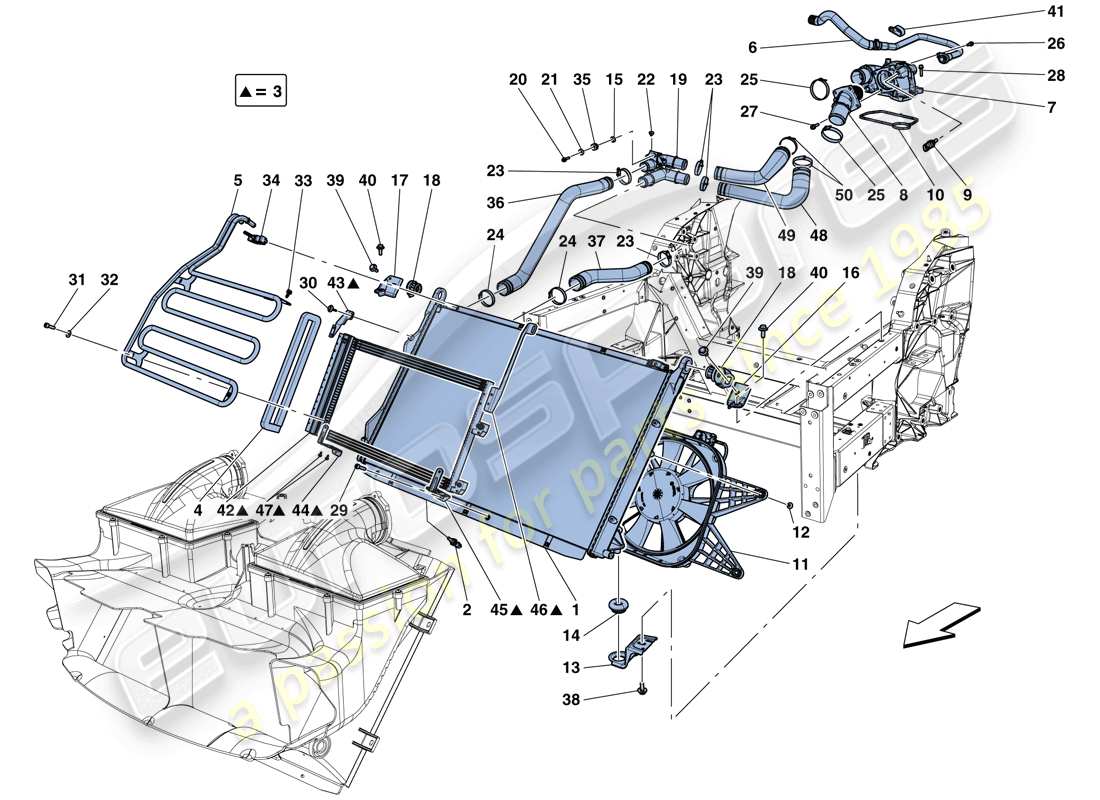 ferrari california t (rhd) raffreddamento: radiatori e condotti dell'aria schema delle parti