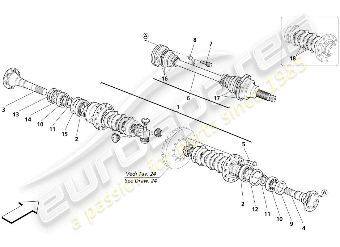 maserati trofeo schema delle parti differenziale e semiasse