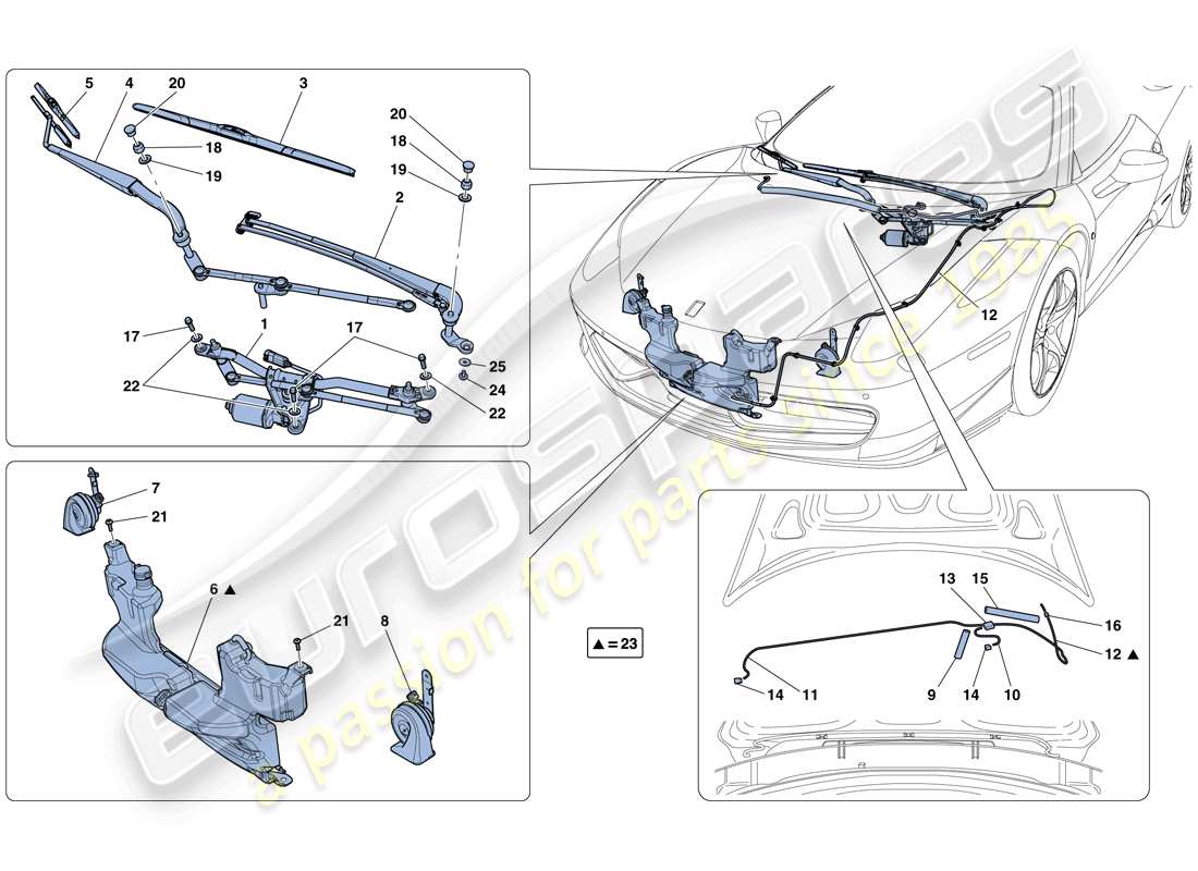 ferrari 458 spider (rhd) tergicristallo, rondella e clacson schema delle parti