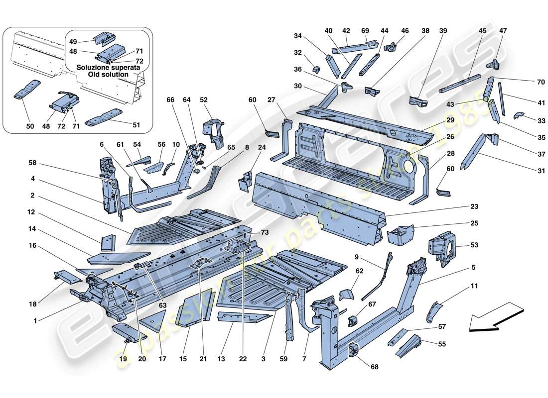 ferrari 458 spider (rhd) elementi centrali e pannelli diagramma delle parti