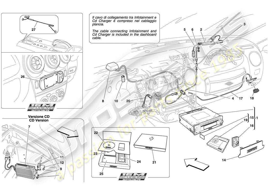 ferrari f430 scuderia (rhd) schema delle parti del sistema hi-fi