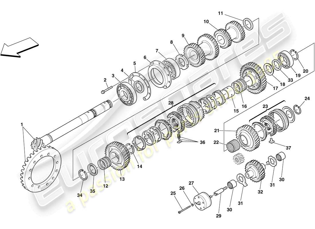ferrari f430 coupe (rhd) ingranaggi albero secondario diagramma delle parti