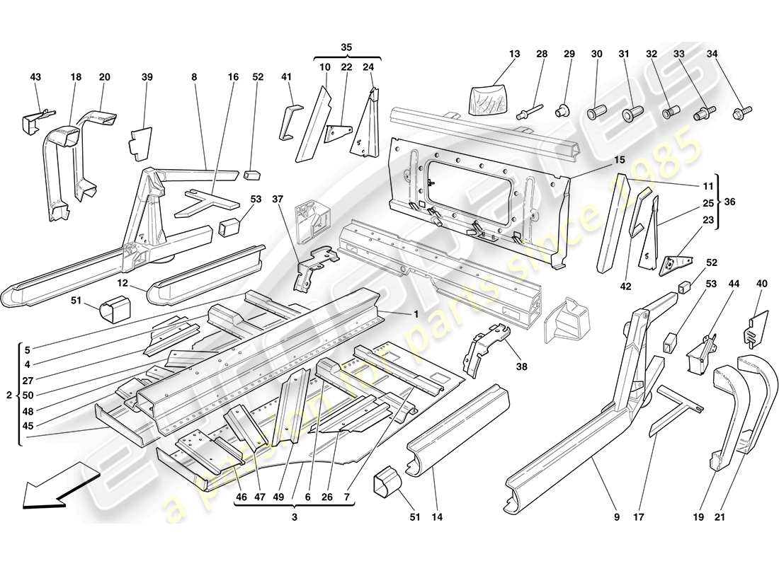 ferrari f430 coupe (rhd) elementi centrali e pannelli schema parte