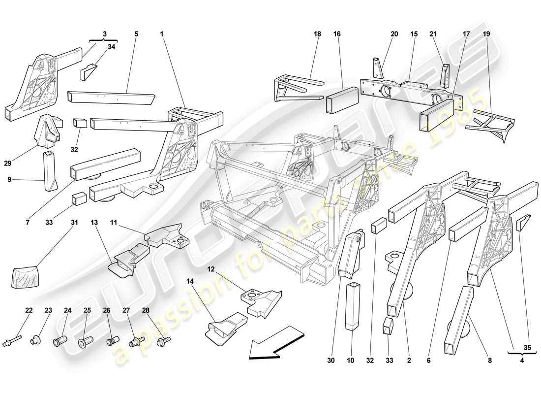 ferrari f430 scuderia (rhd) telaio - sottogruppi elemento posteriore diagramma delle parti