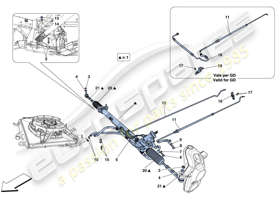 ferrari 458 speciale aperta (usa) scatola servosterzo idraulico schema delle parti