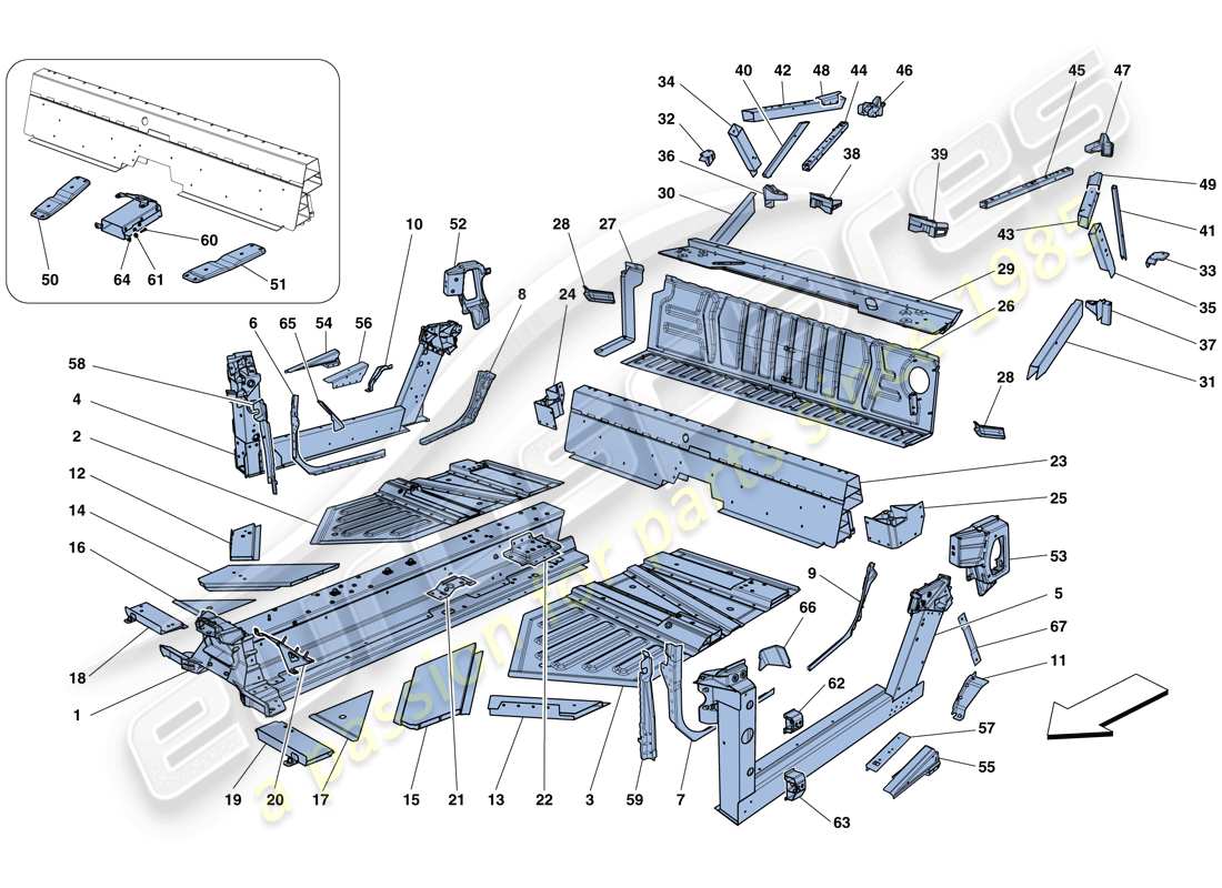 ferrari 458 speciale aperta (usa) elementi centrali e pannelli schema parte