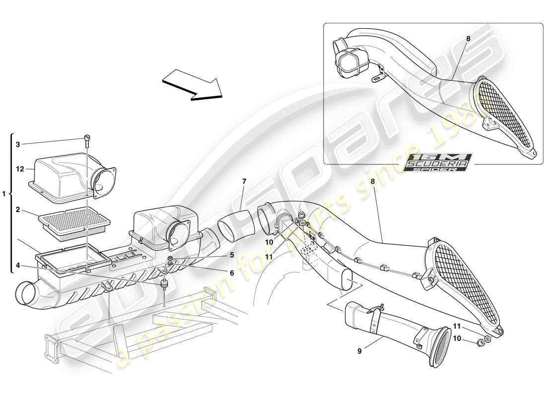 ferrari f430 scuderia (rhd) schema delle parti della presa d'aria