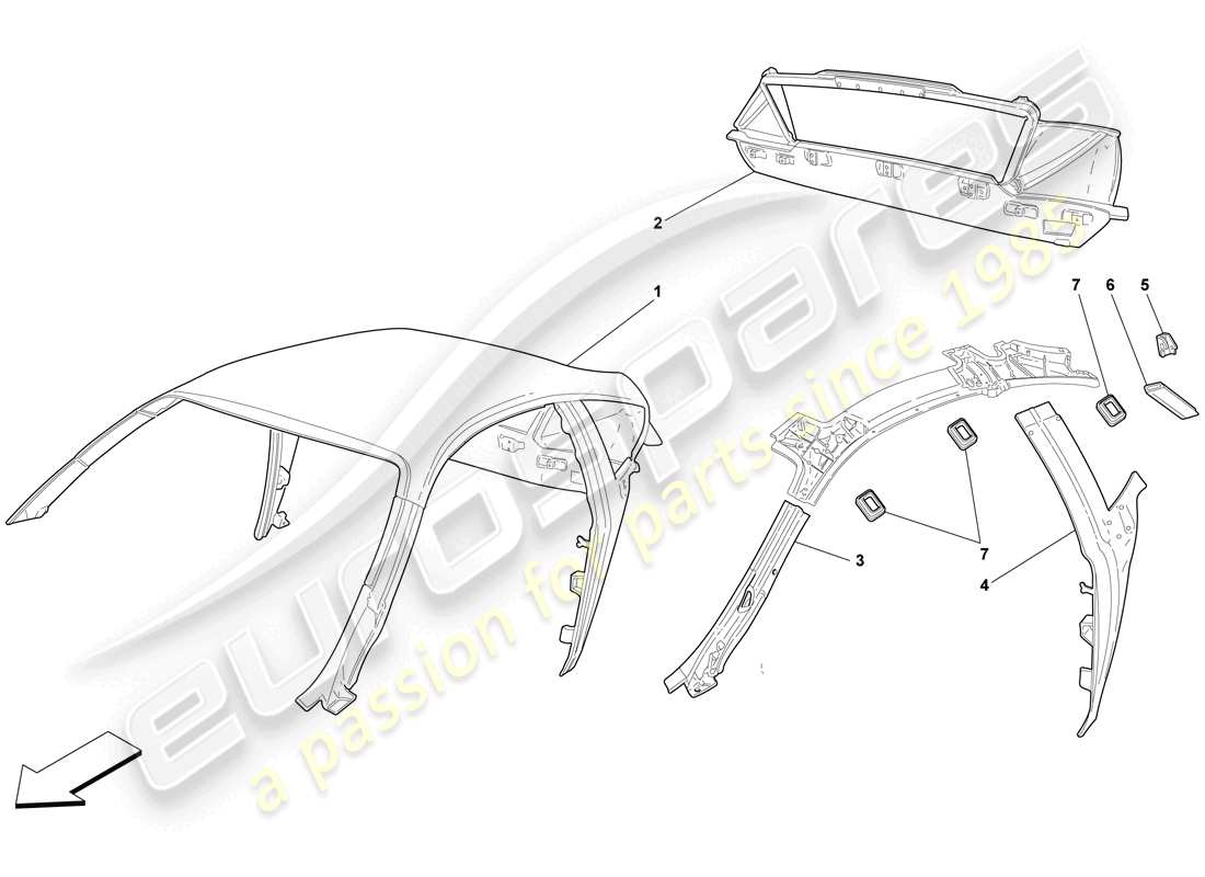 ferrari f430 scuderia (rhd) tetto - schema delle parti struttura