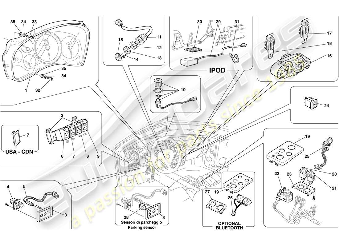 ferrari f430 coupe (usa) strumenti cruscotto e tunnel schema delle parti