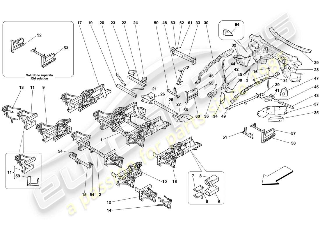 ferrari 599 gto (europe) strutture ed elementi anteriore del veicolo schema delle parti