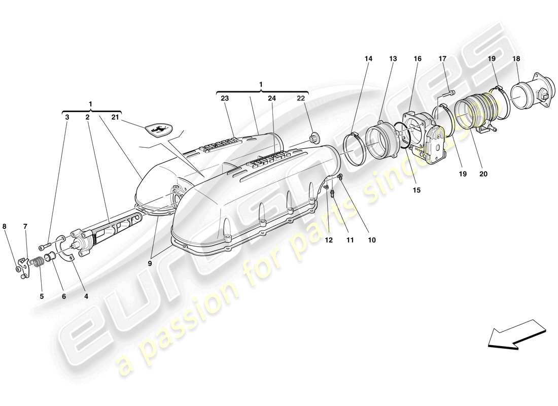 ferrari f430 scuderia (rhd) copertura del collettore di aspirazione schema delle parti