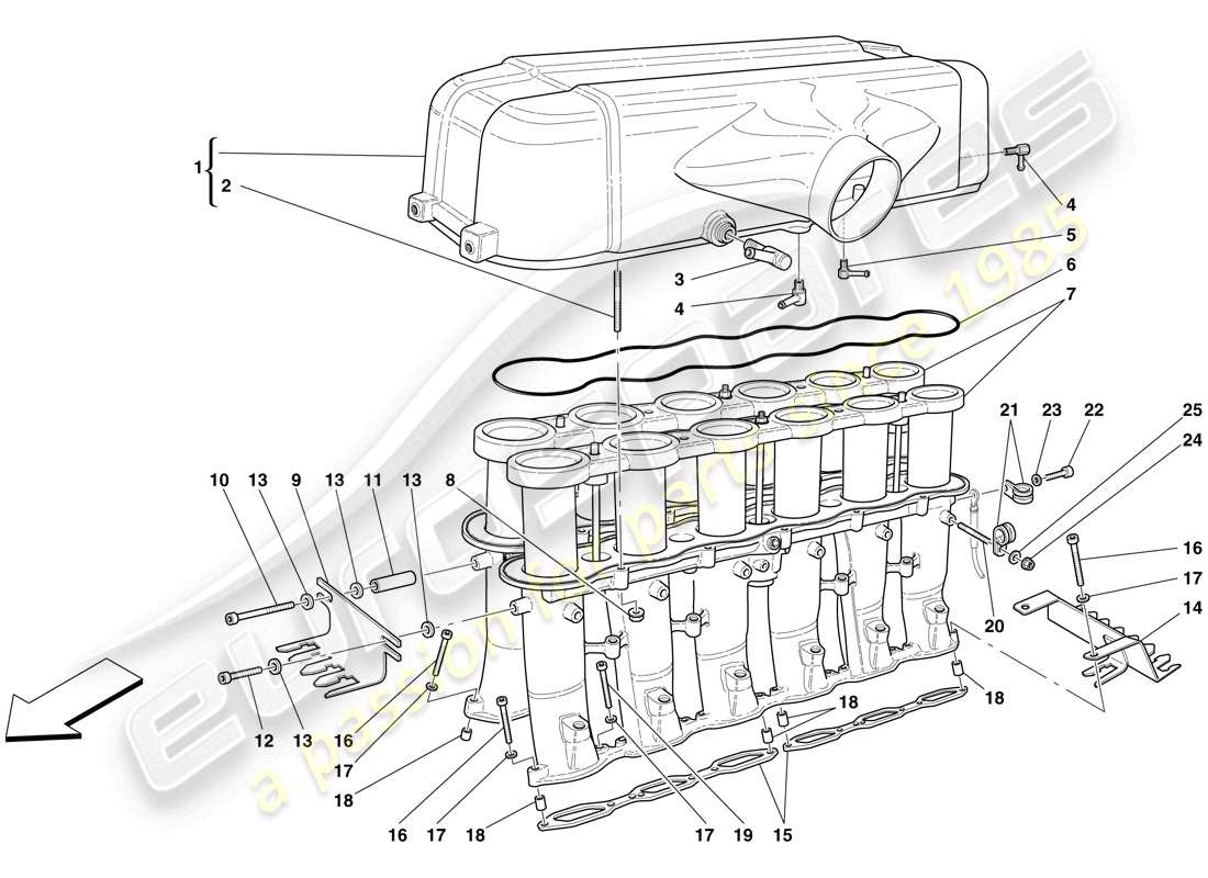 maserati mc12 schema delle parti del collettore di aspirazione dell'aria e della scatola dell'aria
