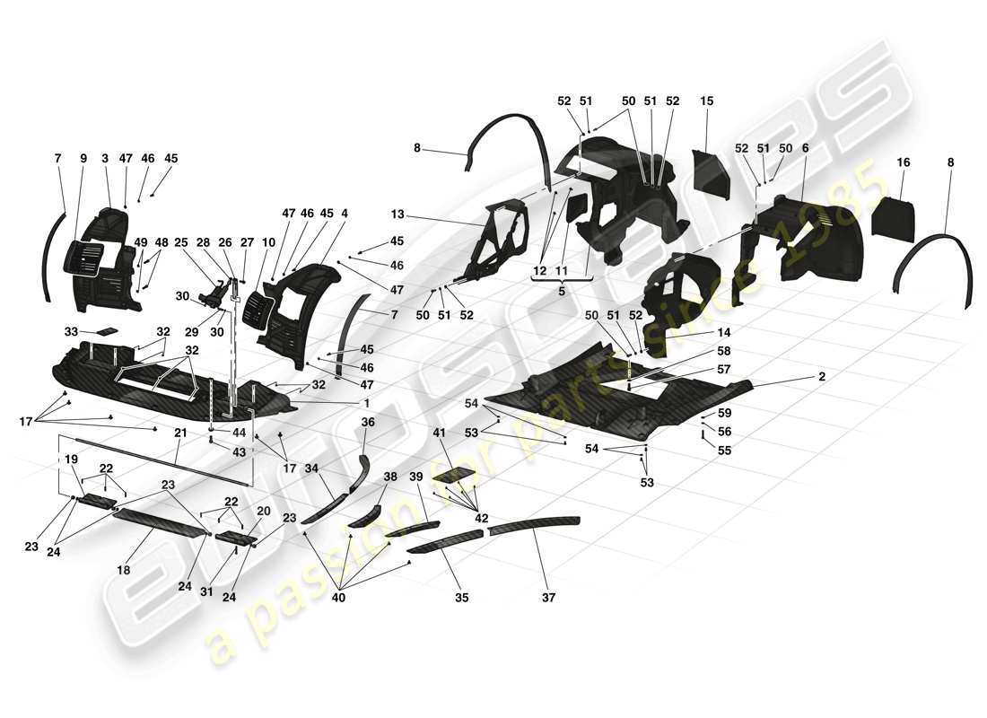 ferrari laferrari (usa) sottocorpone e timone piatti diagramma delle parti