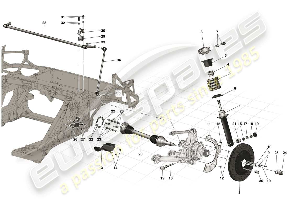 ferrari laferrari (usa) sospensione posteriore: ammortizzatore e disco freno diagramma delle parti