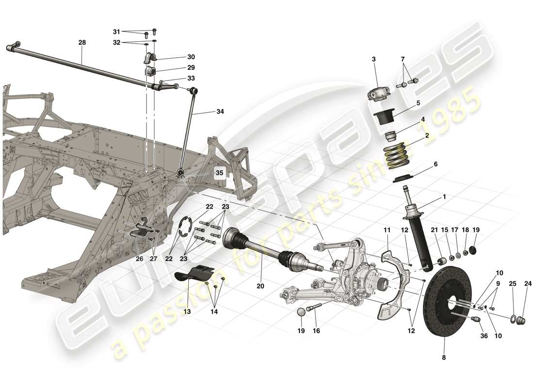 ferrari laferrari (usa) sospensione posteriore - ammortizzatore e disco freno schema parte