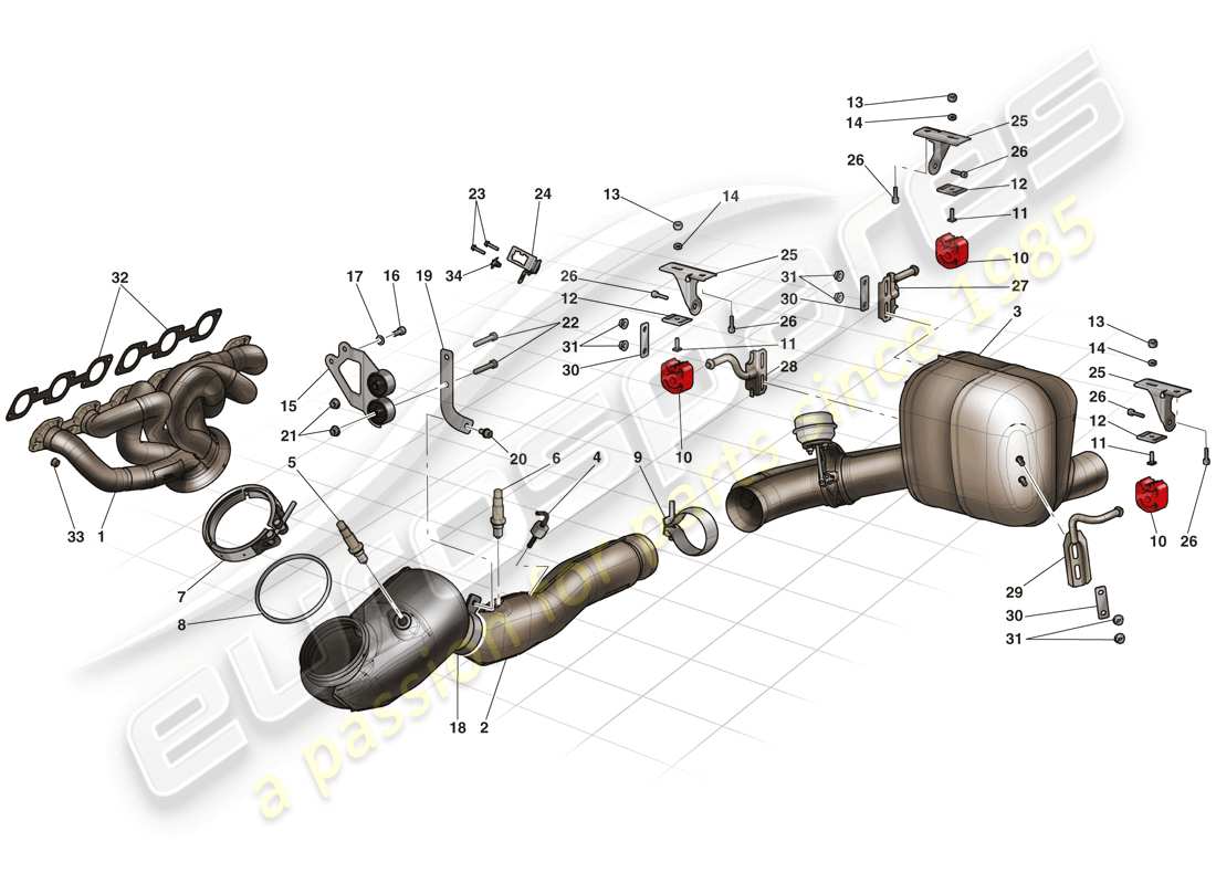 ferrari laferrari (usa) diagramma delle parti del sistema di scarico