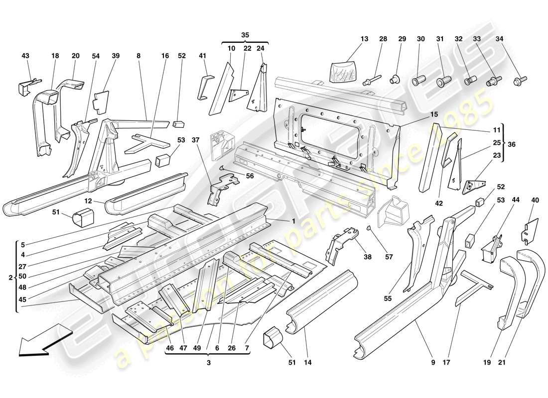 ferrari f430 spider (rhd) zentrale elemente und paneele teilediagramm