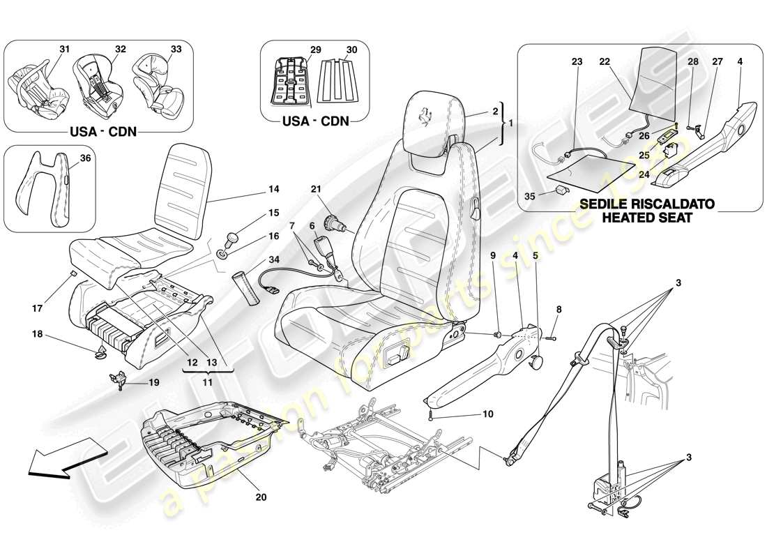 ferrari f430 spider (rhd) sedile elettrico - cinture di sicurezza schema parte