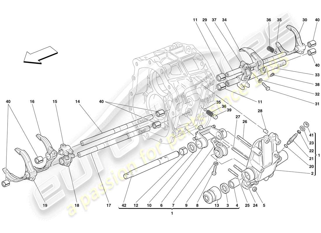 ferrari 599 gtb fiorano (rhd) comandi interni del cambio diagramma delle parti