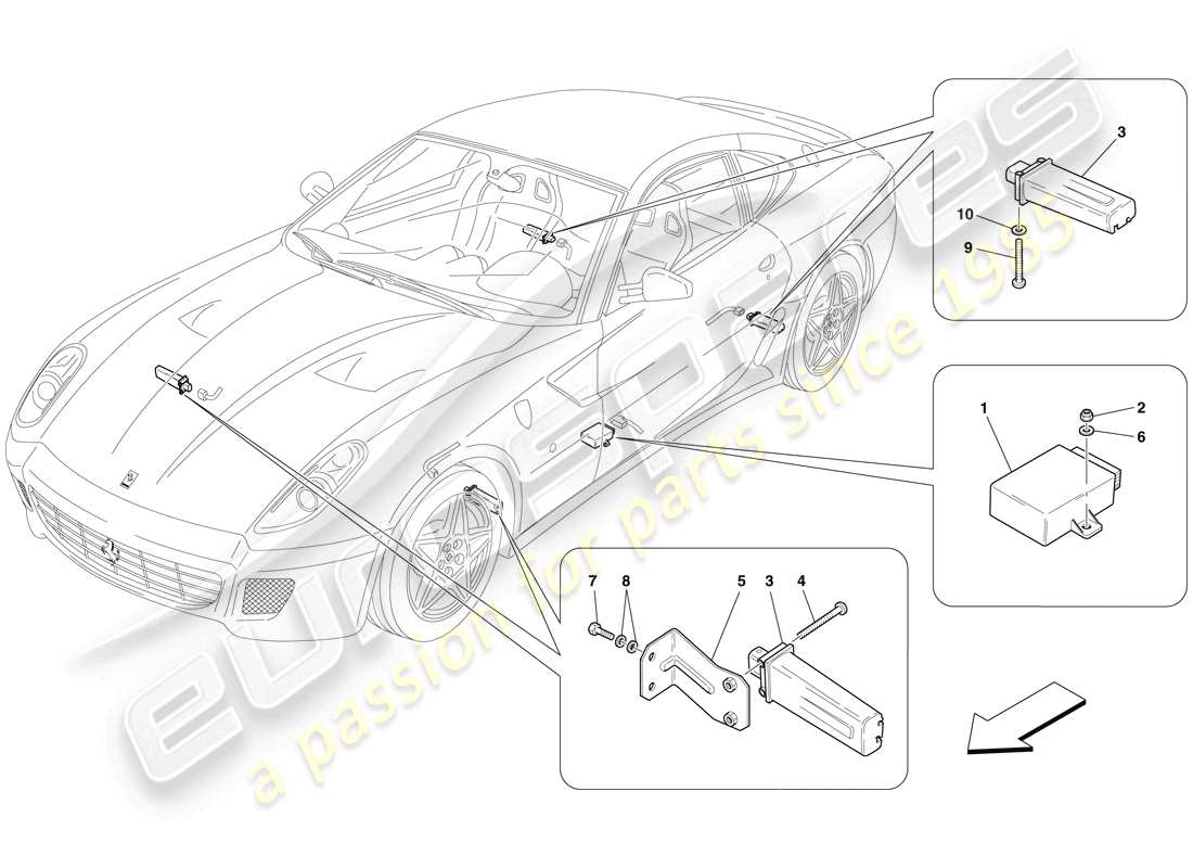 ferrari 599 gtb fiorano (rhd) sistema di monitoraggio della pressione dei pneumatici diagramma delle parti