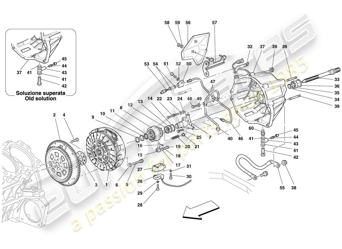 ferrari 599 gtb fiorano (rhd) frizione e comandi schema delle parti