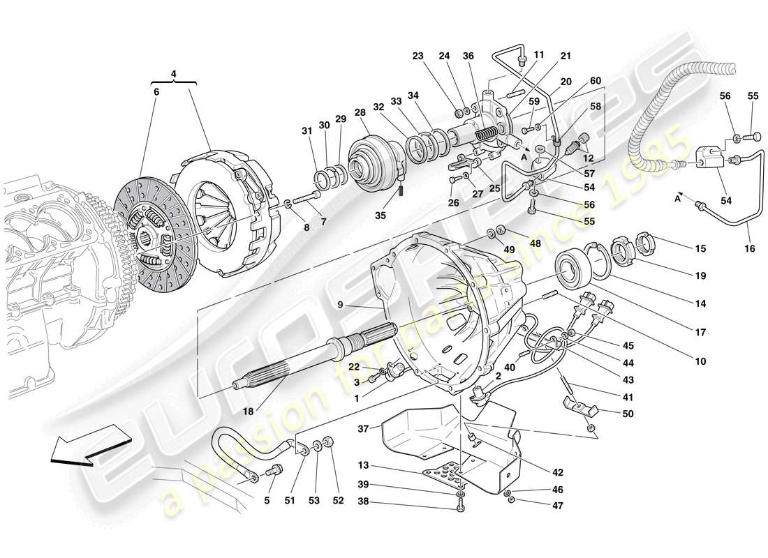 ferrari 612 scaglietti (europe) frizione e comandi diagramma delle parti