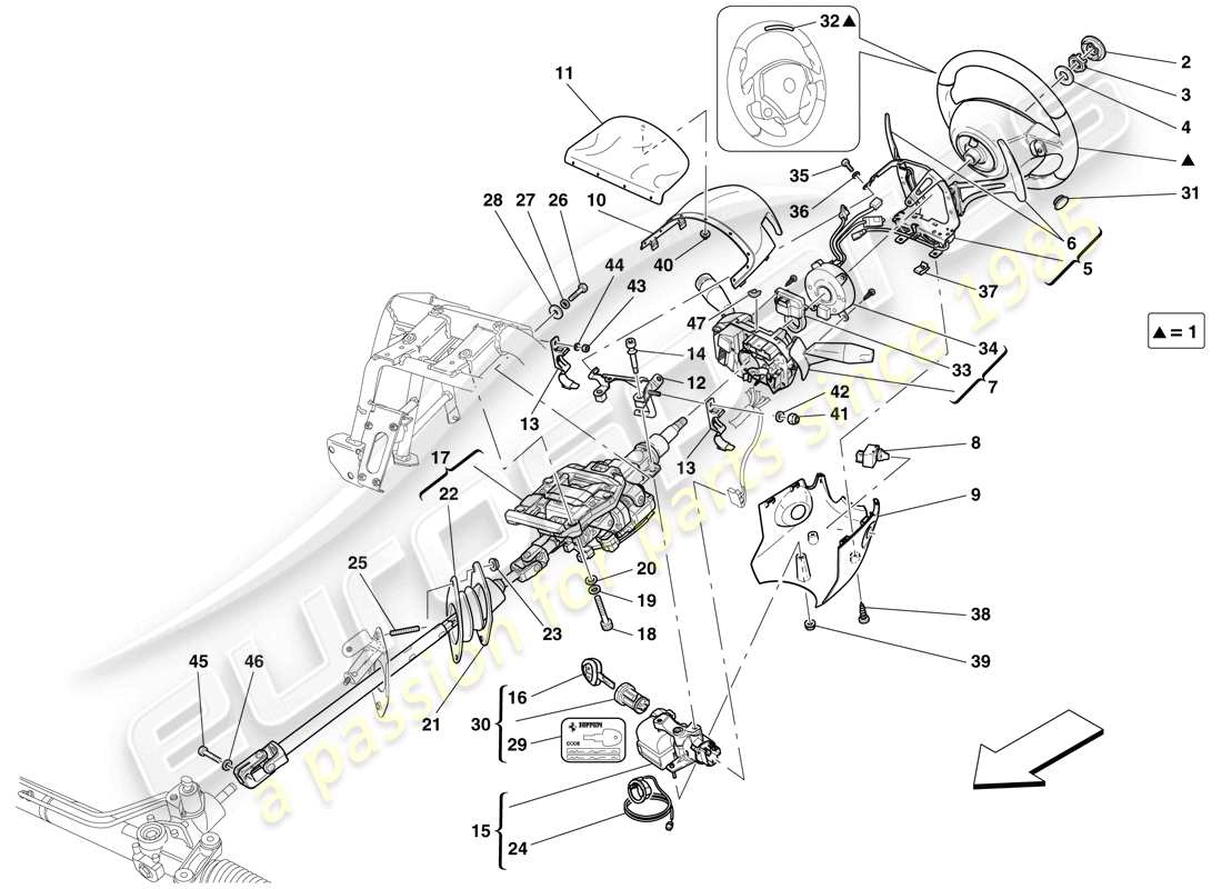 ferrari 599 gto (usa) controllo dello sterzo diagramma delle parti