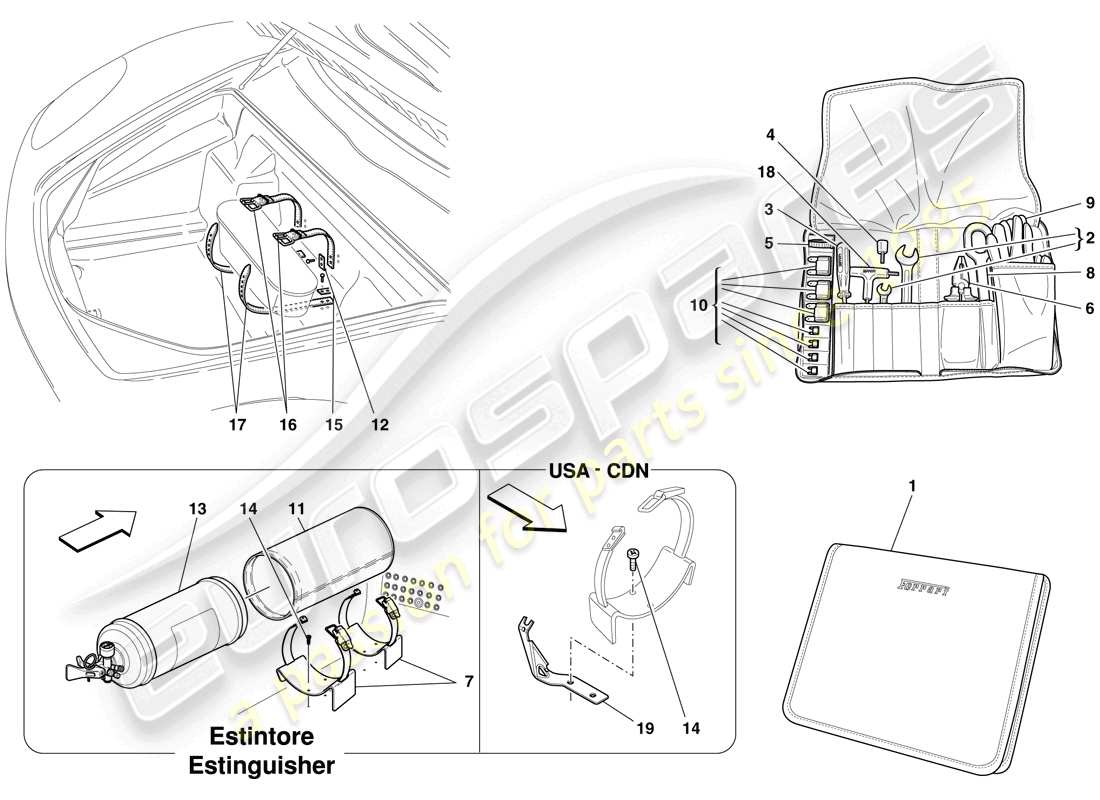 ferrari f430 scuderia spider 16m (europe) attrezzi e accessori forniti con il veicolo diagramma delle parti