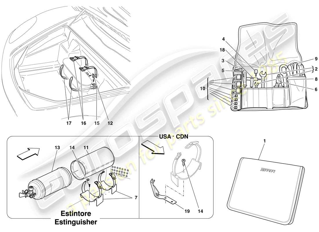 ferrari f430 scuderia spider 16m (europe) attrezzi e accessori forniti con il veicolo schema delle parti