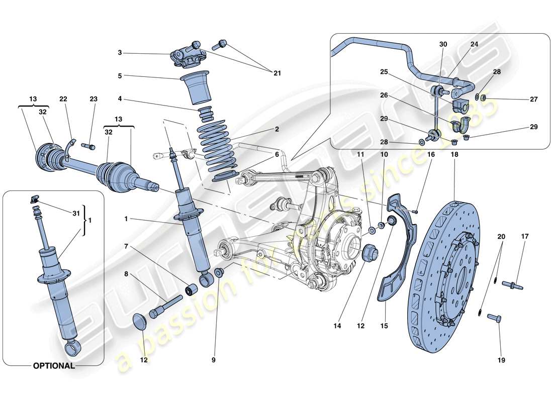 ferrari california t (rhd) sospensione posteriore - ammortizzatore e disco freno schema parte