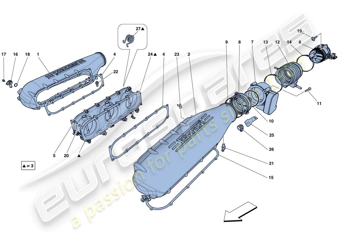 ferrari 458 spider (rhd) copertura del collettore di aspirazione schema delle parti