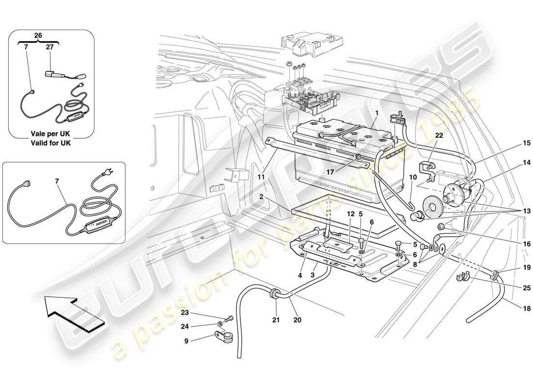 ferrari 599 gto (rhd) batteria diagramma delle parti
