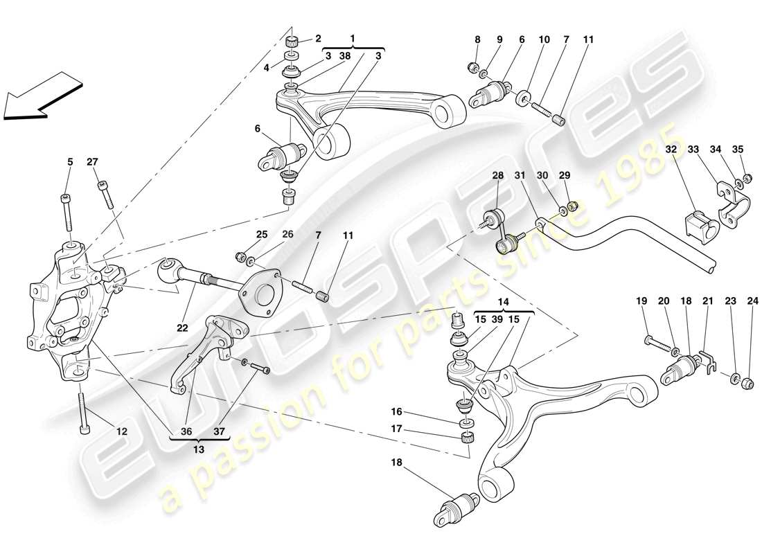 ferrari 599 gto (rhd) sospensione posteriore - bracci e barra stabilizzatrice schema delle parti