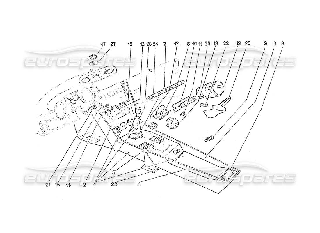 ferrari 365 gt 2+2 (coachwork) interruttori interni - schema delle prese d'aria e delle parti di rivestimento