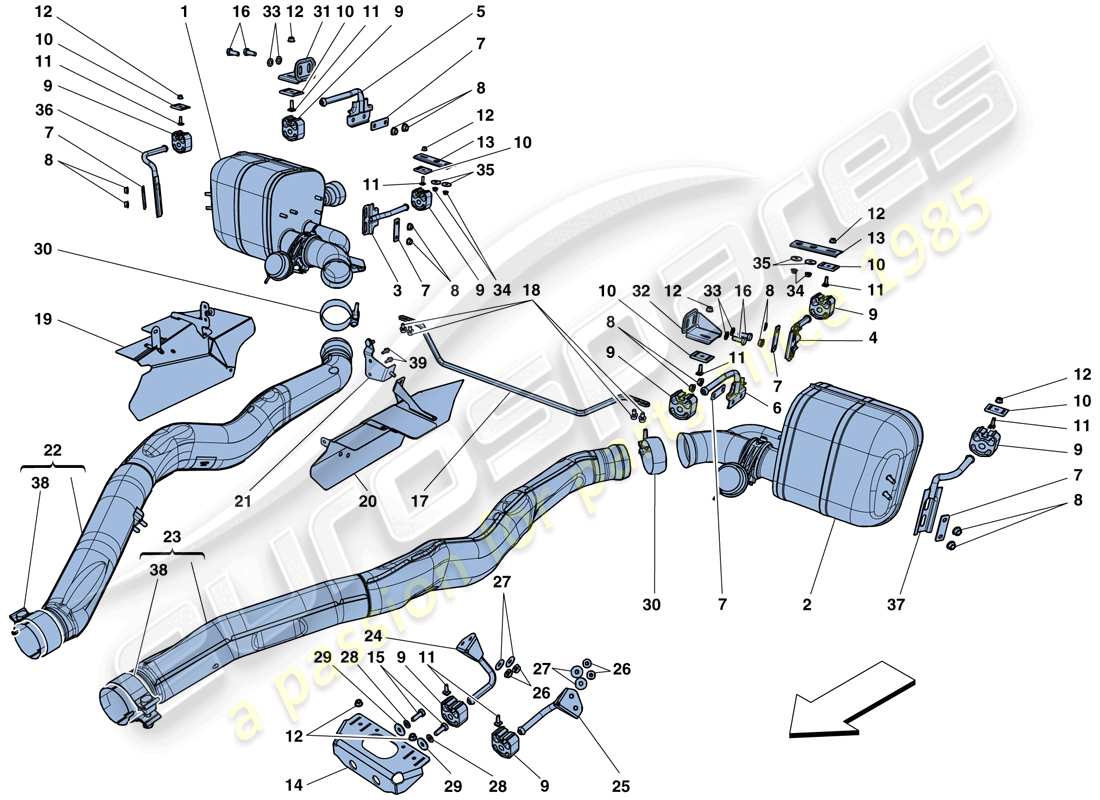 ferrari f12 berlinetta (usa) diagramma delle parti dei silenziatori