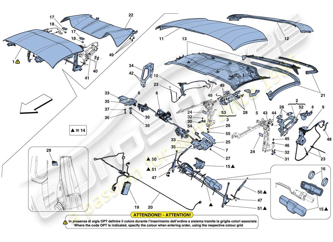 ferrari 488 spider (rhd) diagramma delle parti del tetto
